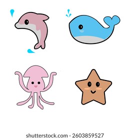 Marine-themed vector circuit breakers with dolphin, whale, squid, and starfish designs