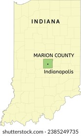 Marion County and city of Indianapolis location on Indiana state map