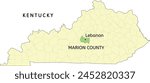 Marion County and city of Lebanon location on Kentucky state map