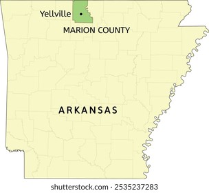 Marion County and city of Yellville location on Arkansas state map