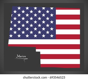 Marion county map of Alabama USA with American national flag illustration