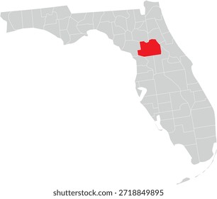 Marion County on the Map of Florida State Editable Vector