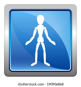 marionette icon - squared vector button isolated on blue 