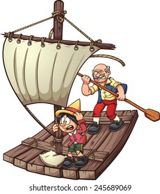 Marionette on a raft. Vector clip art illustration with simple gradients.Each element on a separate layer.