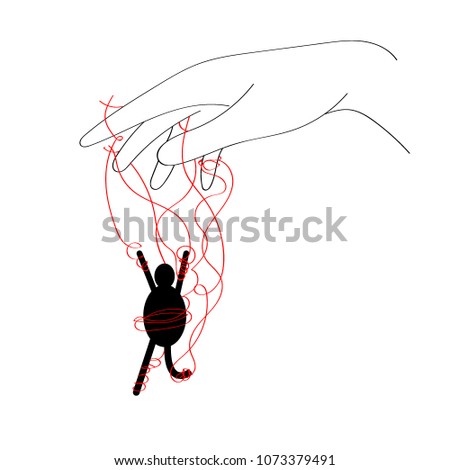 Marionette on ropes controlled hand.