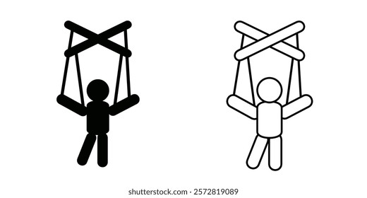 Marionette puppet set icon isolated on white background.