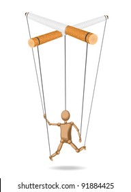 Marionette suspended for cigarettes (concept) is isolated from the background