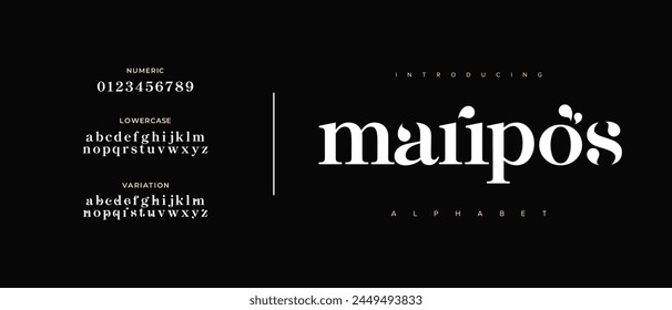 Maripos elegant Font Uppercase Lowercase and Number. Classic Lettering Minimal Fashion Designs. Typography modern serif fonts regular decorative vintage concept. vector illustration