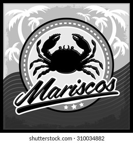 Mariscos - seafood spanish text - vector restaurant card, label, emblem, lettering