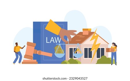 Marital property division flat composition with couple dividing possessions in divorce vector illustration