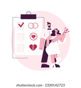 Marital status abstract concept vector illustration. Civil status, persons relationship, single married, checkbox, marital state, wedding rings, married couple, divorced widowed abstract metaphor.