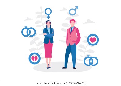 Marital status, gender, male, female, Vector illustration for web banner, infographics, mobile. 