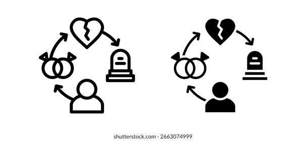 Conjunto de íconos múltiples de Estado marital de Ilustración vectorial de dos líneas y glifos
