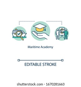 Maritime academy concept icon. Graduation from marine university. Naval training for students idea thin line illustration. Vector isolated outline RGB color drawing. Editable stroke