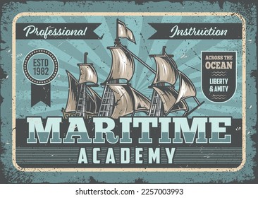 Maritime academy poster vintage colorful for school sailors and fishermen with professional training courses and training from instructors vector illustration