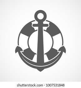 Maritime anchor and lifebuoy in flat design. Vector illustration. Nautical travel concept