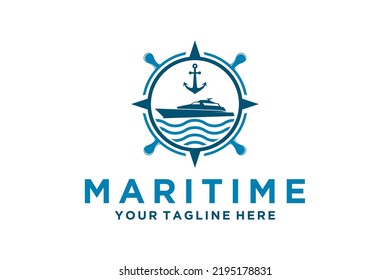 Maritime anchor ship logo design wind rose icon symbol illustration marine nautical