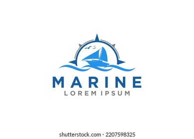Maritime anchor ship logo design wind rose icon symbol illustration marine anautical dhow sailing ship