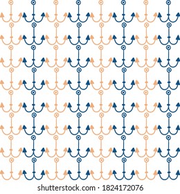 Maritime anchor symbol stripe illustration pattern. Nautical seafaring motif in red blue on white background. Seamless summer scrapbook travel design, masculine shirting or sailor theme gift wrapping