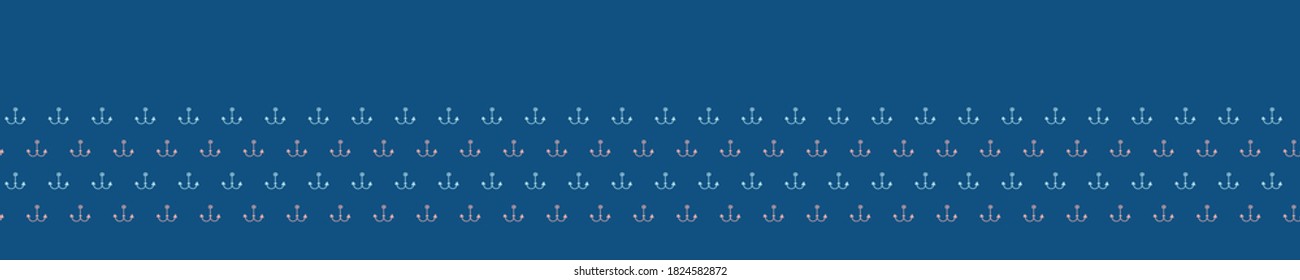 Maritime anchor symbol stripe illustration pattern. Nautical seafaring border in red blue on white background. Seamless summer scrapbook travel design, masculine shirting or sailor theme gift wrapping