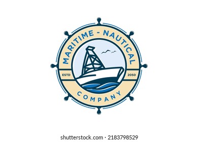 Maritime boat nautical logo design rounded shape steering wheel icon symbol transportation