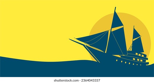 Maritime day background, ship sun and sea vector