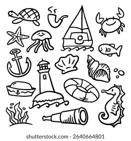 Maritime Day Doodle Vector Collection