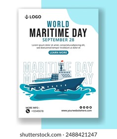 Maritime Day Vertical Poster Flat Cartoon Hand Drawn Templates Background Illustration