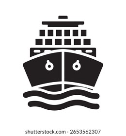 Ícone de transporte marítimo de frete com navio de carga para logística global e transporte marítimo comércio internacional e contêiner navio serviço de entrega vetor ícone de glifo sólido