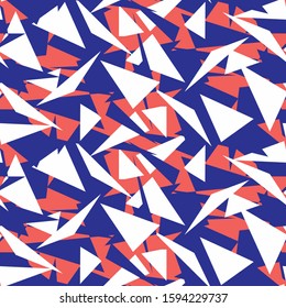 Maritime Geometric Triangle Seamless Vector Pattern. Classic Blue Red White Flag Bunting Background. Coastal Sailing Fashion Textile. Allover Print for Mariner Trend Nautical Stationery, Home Decor. 