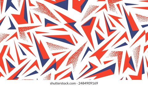 Maritime Geometric Triangle Seamless Vector Pattern. Classic Blue Red White Flag Bunting Background. Coastal Sailing Fashion Textile. Allover Print.