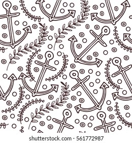 Maritime hand drawn pattern. Hand drawing. Vector. Seamless for fabric design, gift wrapping paper and printing and web projects.