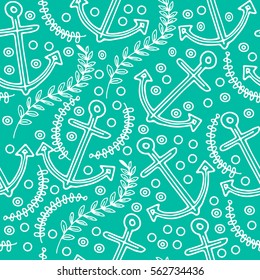 Maritime hand drawn pattern. Hand drawing. Vector. Seamless for fabric design, gift wrapping paper and printing and web projects.
