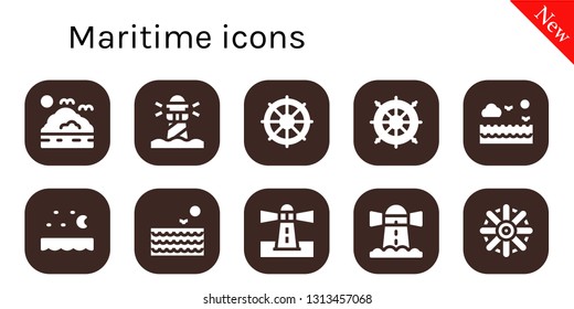 maritime icon set. 10 filled maritime icons.  Simple modern icons about  - Sea, Lighthouse, Helm