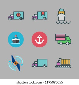 maritime icon set. vector set about cargo truck, propeller, anchor and ship icons set.