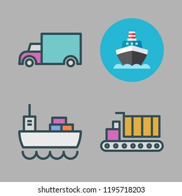 maritime icon set. vector set about cargo truck, ship and cargo ship icons set.