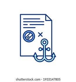 Maritime law RGB color icon. Nautical matters. Governing oceans, seas use. Admiralty law. Marine insurance. Legislative acts. Private maritime business. Seafarers rights. Isolated vector illustration