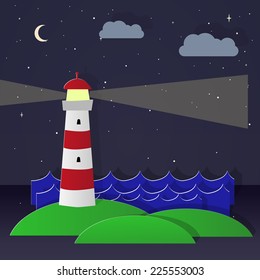 Maritime lighthouse. NIght. Vector image