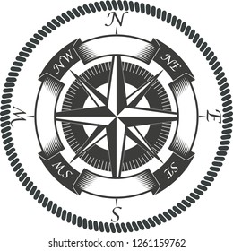 Maritime logo. Banner with a star with text, a rope in black and white.