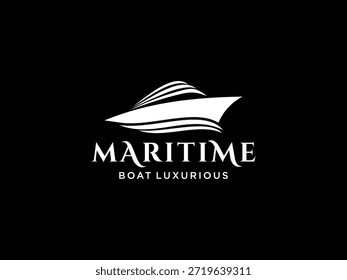 Modelo de vetor de logotipo marítimo para marca. Símbolo do barco, transporte de água luxuoso, iate clube, viagem marítima, oceano.