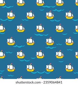 Maritime Memories Sailing Away Vector Seamless Pattern can be use for background and apparel design