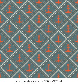 Maritime mood, Seamless nautical pattern with anchors, vintage style