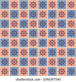 Maritime mood, Seamless nautical pattern with steering wheels, vintage style