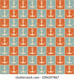 Maritime mood, Seamless nautical pattern with anchors, vintage style