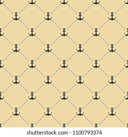 Maritime mood, Seamless nautical pattern with anchors, vintage style