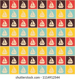 Maritime mood, Seamless nautical pattern with ships, vintage style