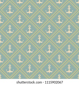 Maritime mood, Seamless nautical pattern with anchors, vintage style