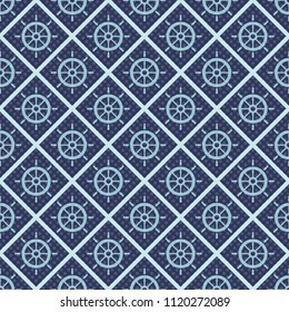 Maritime mood, Seamless nautical pattern with steering wheels, vintage style