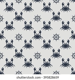 Maritime mood, Seamless nautical pattern with crabs and steering wheels