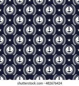 Maritime mood, Seamless nautical pattern with icons and stars